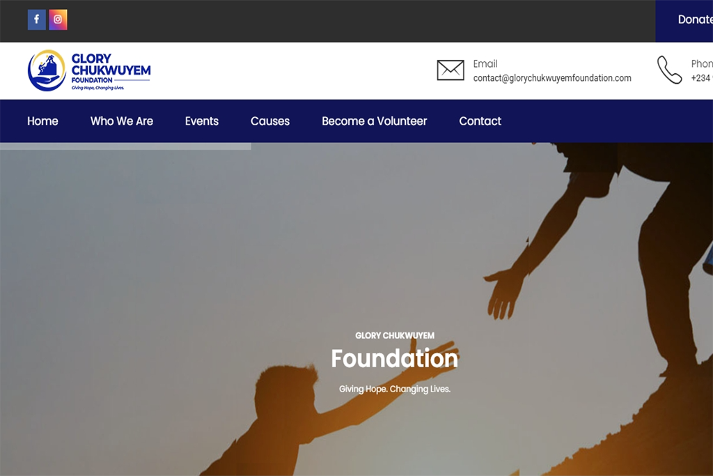 Screenshot of the Glory Chukwuyem Foundation website