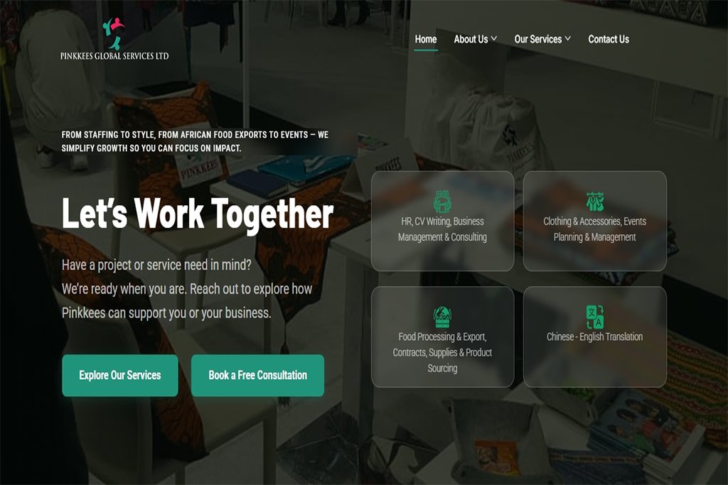 Screenshot of the Pinkkees Global Services Ltd website